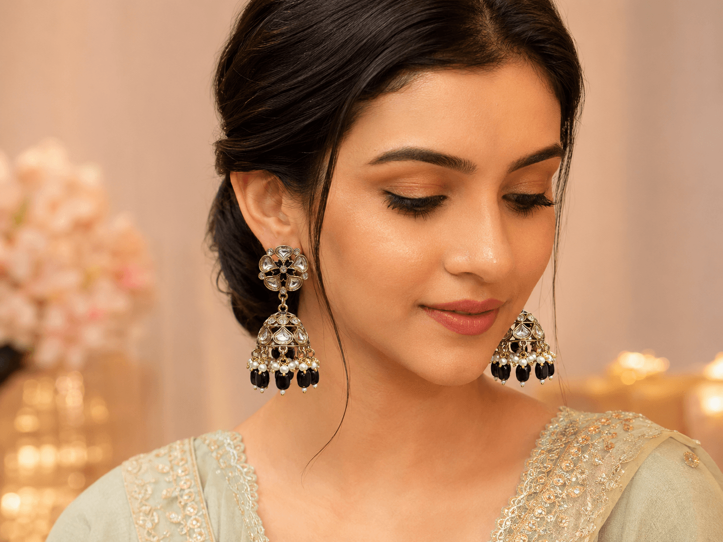 Gulnaz Floral Kundan Jhumka Earrings