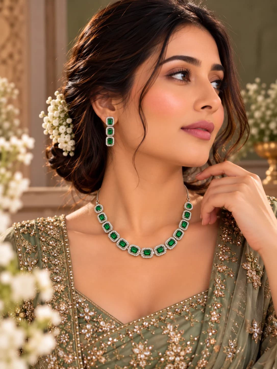Elegant Cushion-Cut Crystal Necklace & Earrings Set