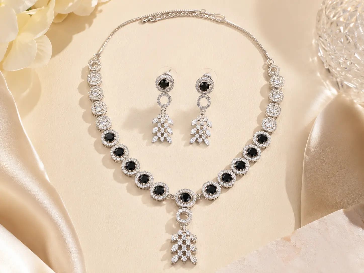 Celestia Round Cut AD Necklace Set with Earrings view 2